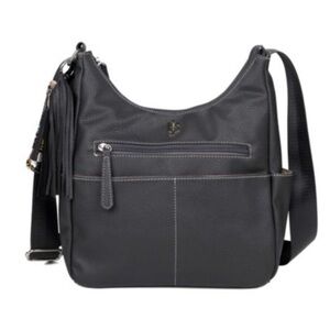 Stylish Black Leather Shoulder Bag by Julia Buxton